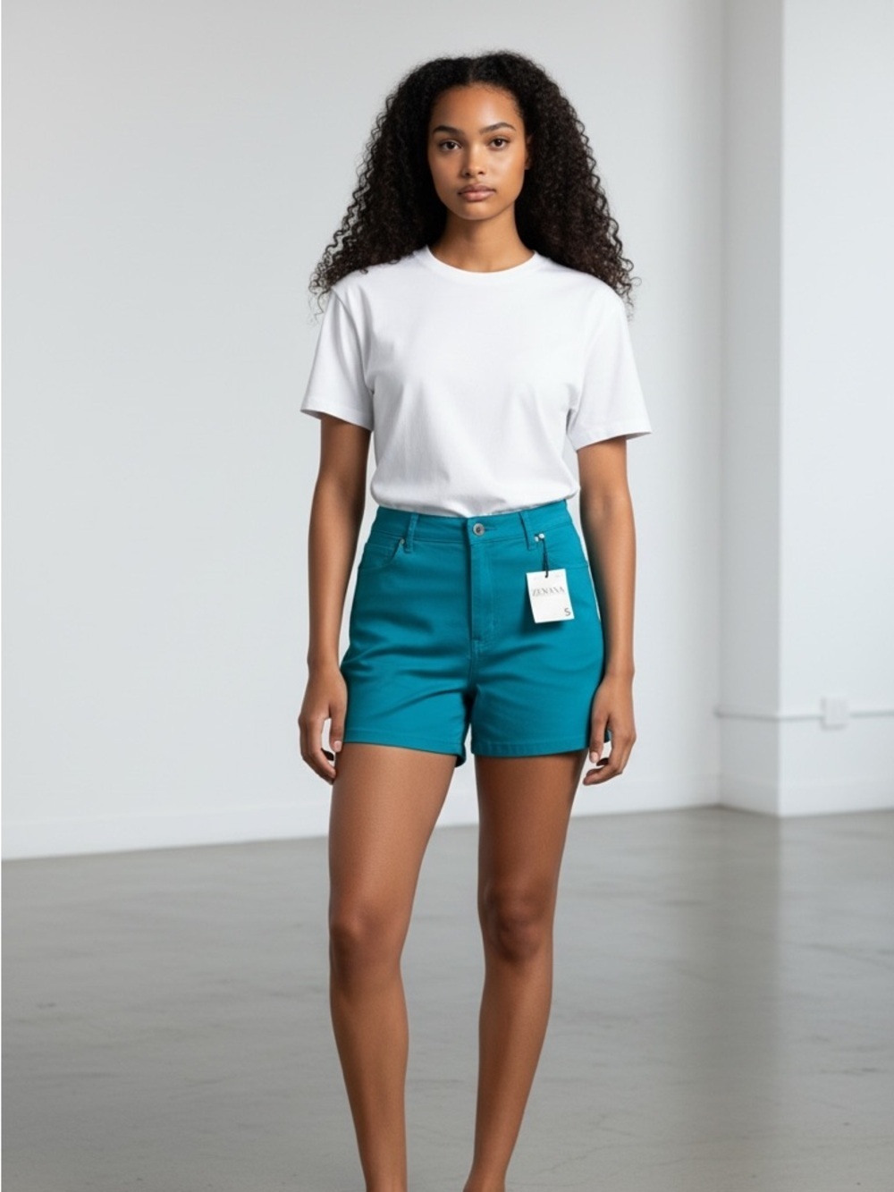Zenana Stretchy Teal High-Waist Shorts